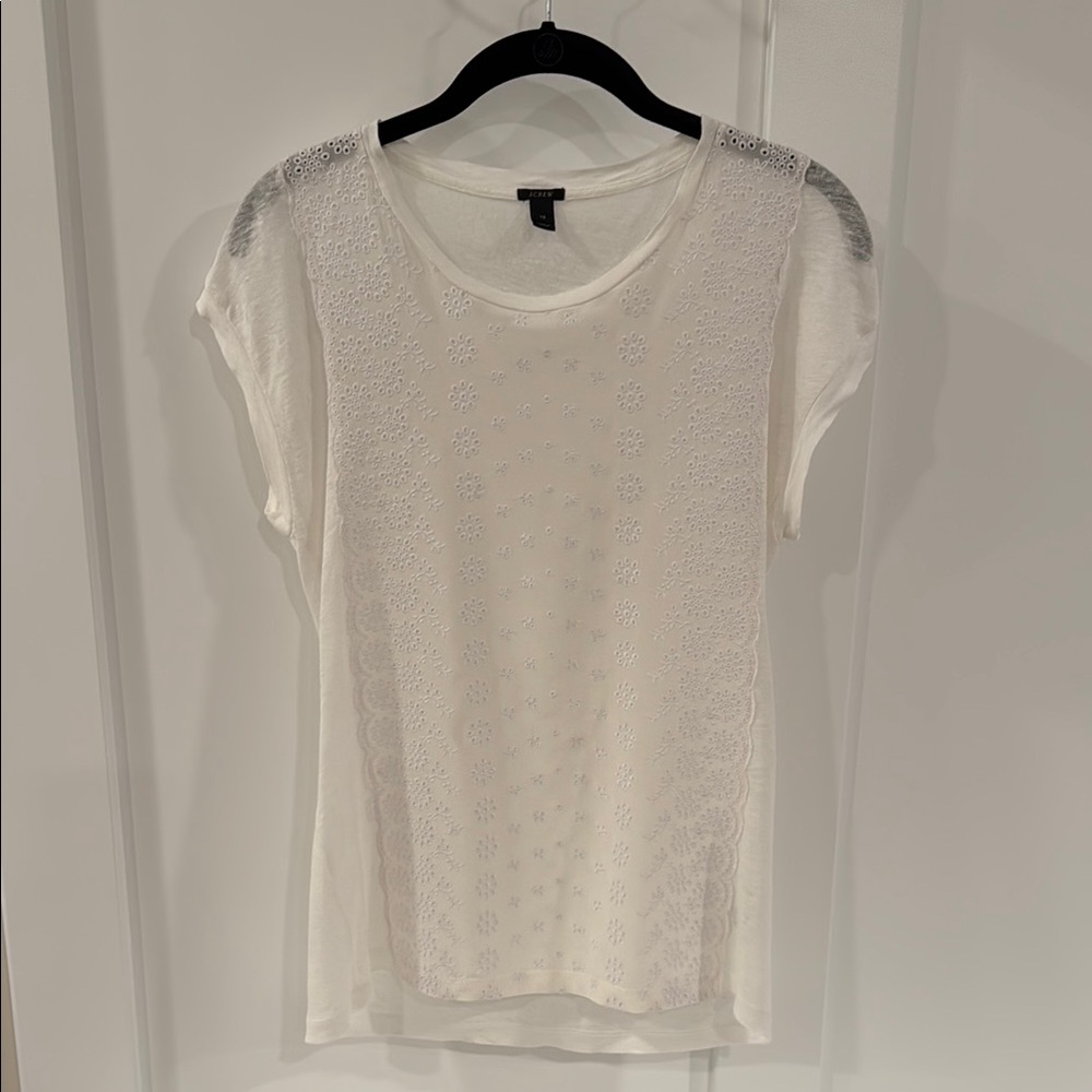 J. Crew White Eyelet Style T-Shirt